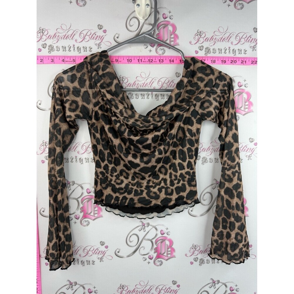 SHEIN cropped top Brown & Black Leopard Print cheetah Neck Long Sleeve Top